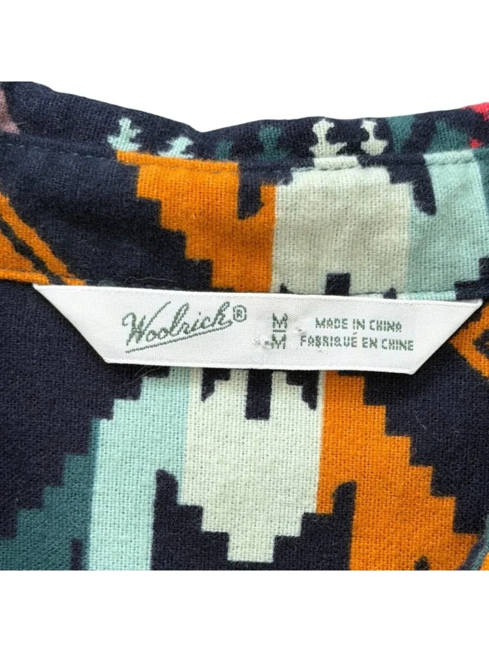 Woolrich Women Size M Southwest Flannel Button-Up Shirt Shacket Top Aztec Cotton - Picture 3 of 7